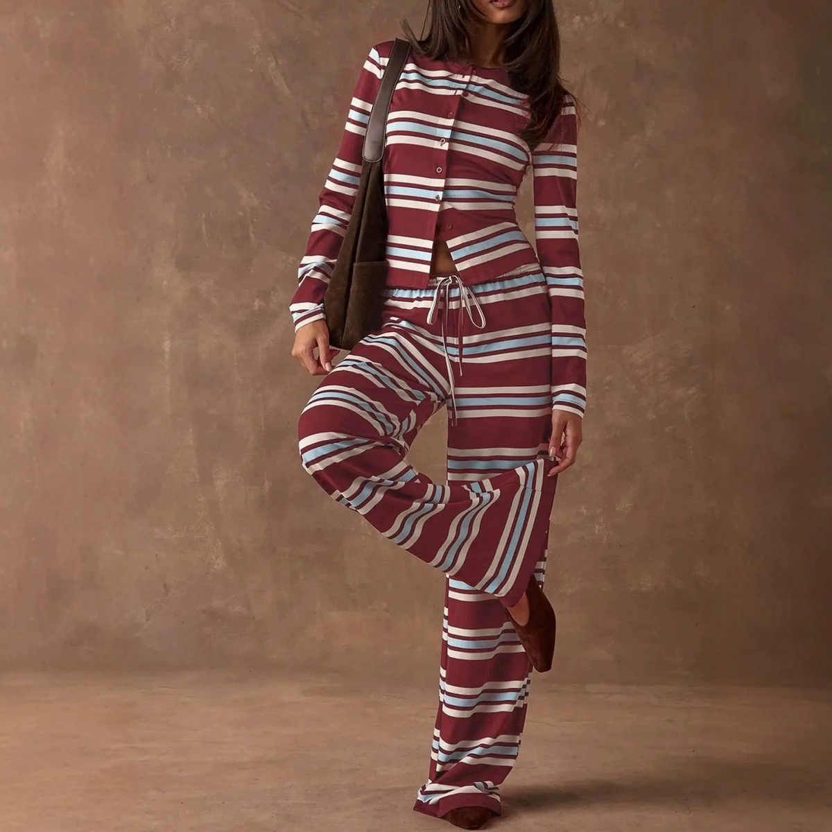 Ruby Stripe Button-Up Lounge Set
