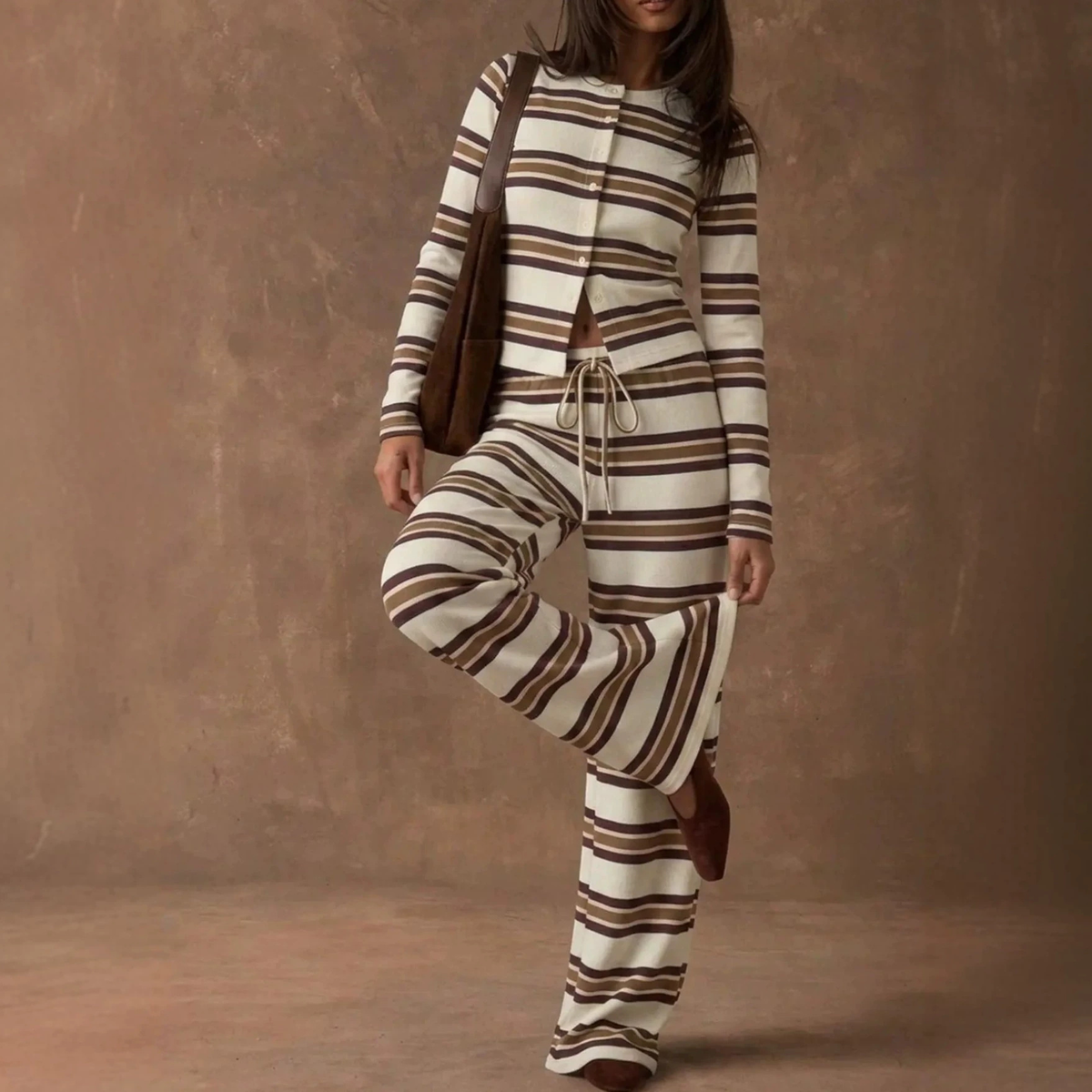 Ruby Stripe Button-Up Lounge Set