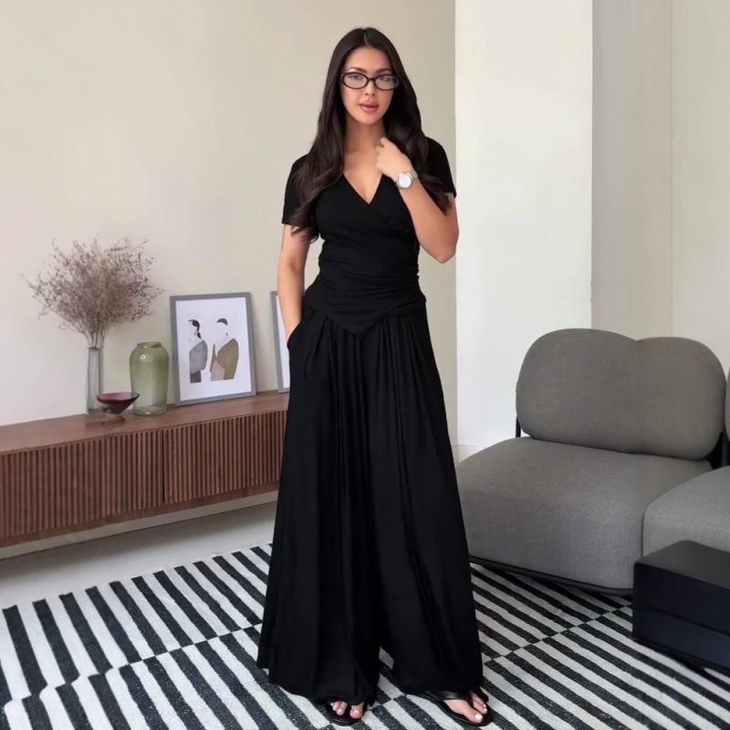Sienna Ruched V-Neck Wide Leg Set