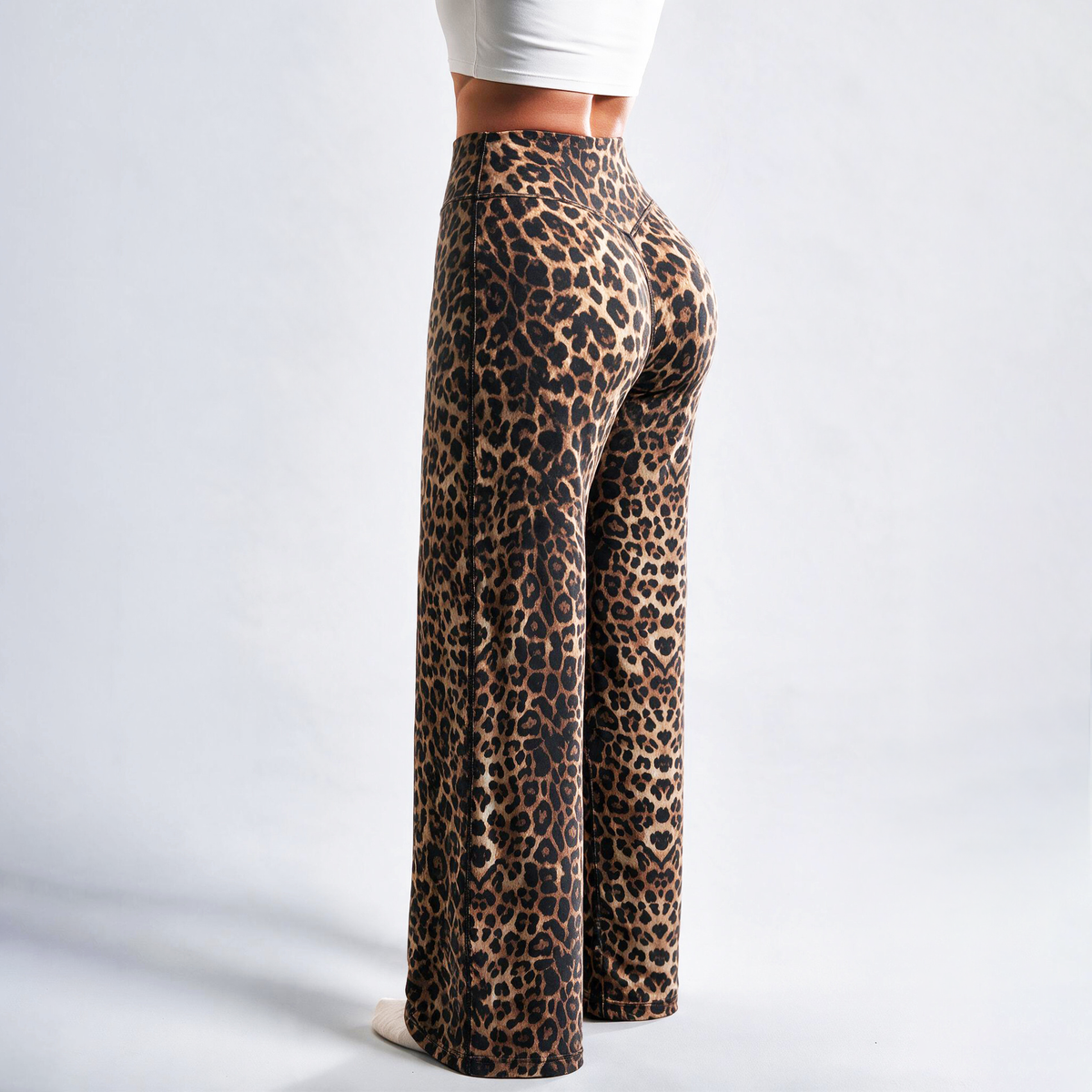 Leopard Print High-Waisted Wide-Leg Pants