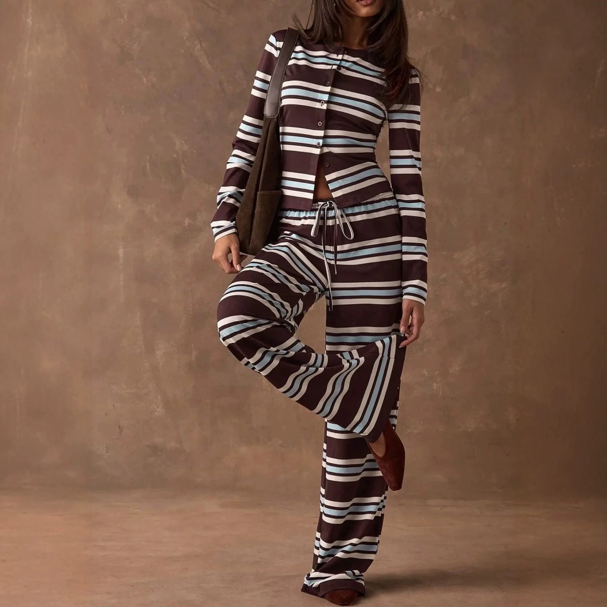 Ruby Stripe Button-Up Lounge Set