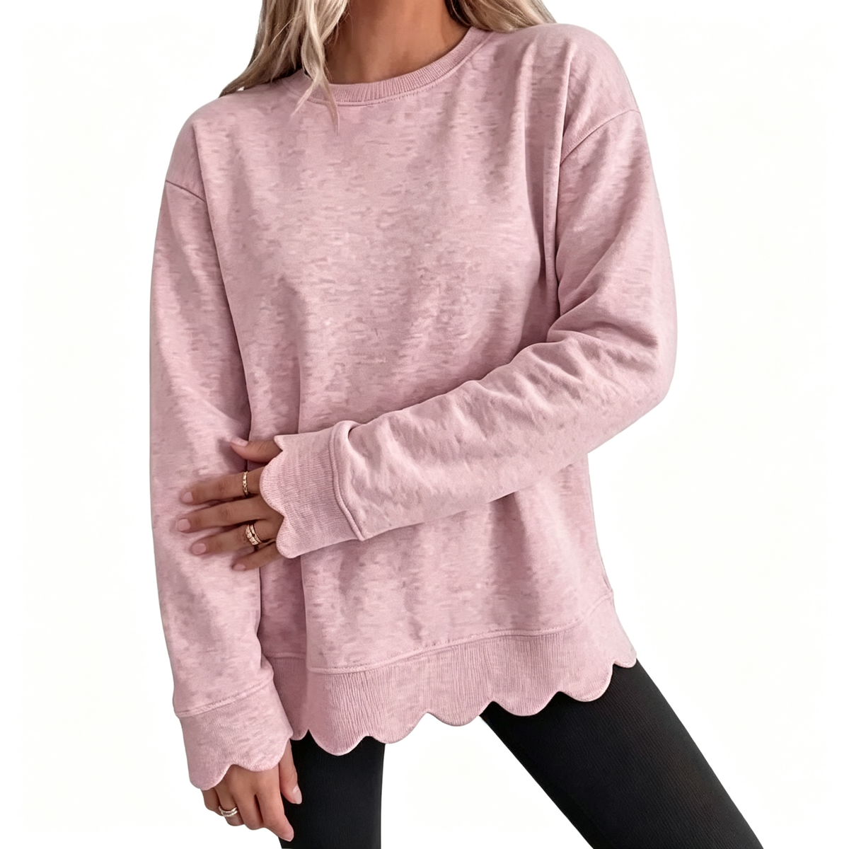 Soft Scallop Hem Knit Pullover Sweater