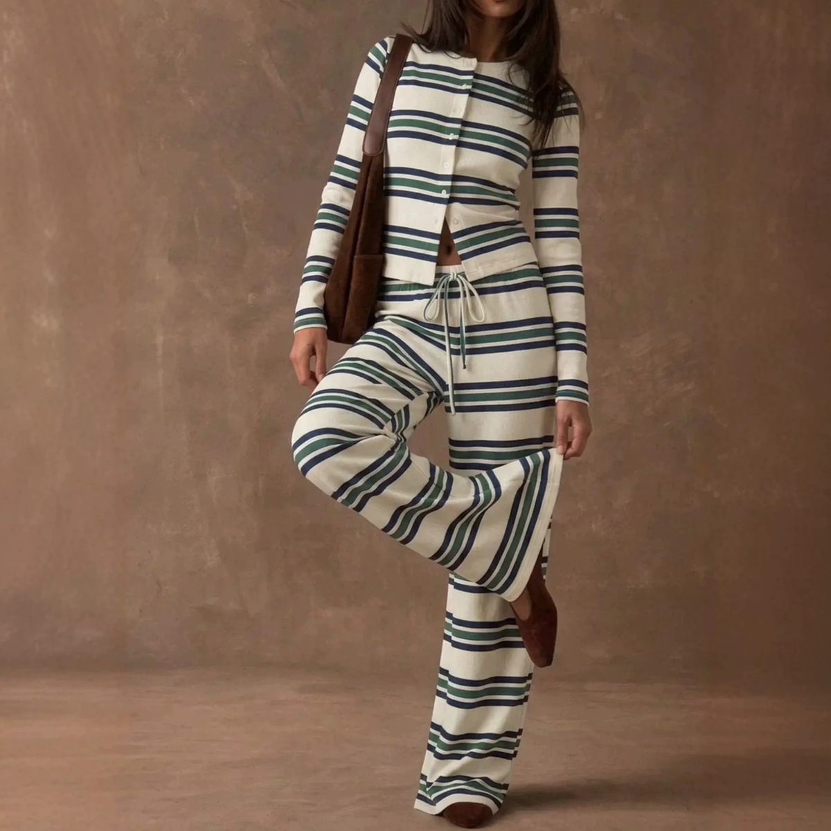 Ruby Stripe Button-Up Lounge Set