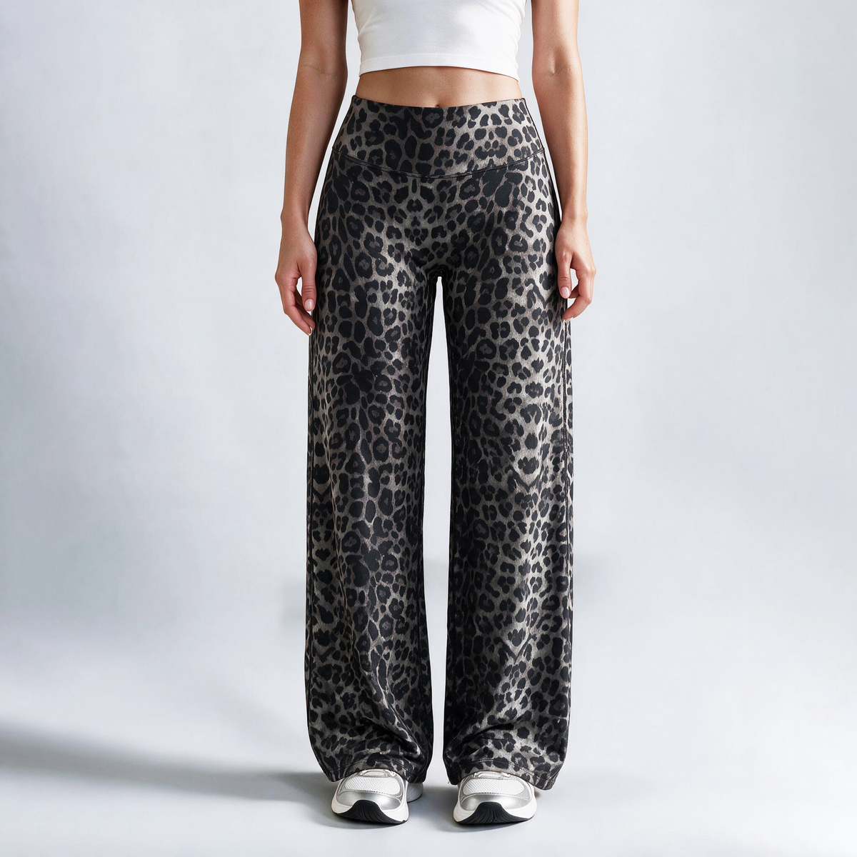 Leopard Print High-Waisted Wide-Leg Pants
