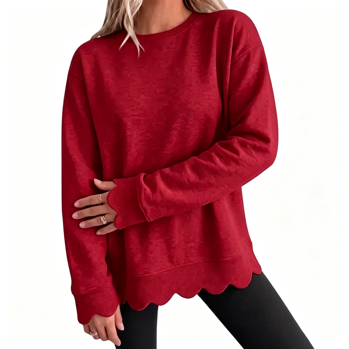 Soft Scallop Hem Knit Pullover Sweater