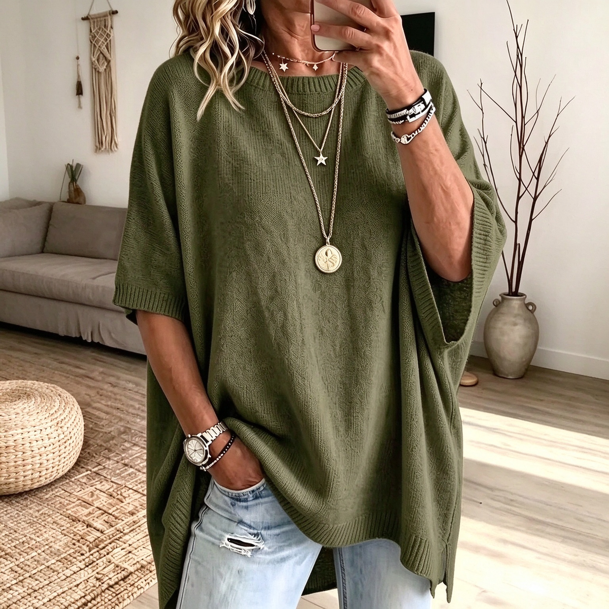 Women’s Oversized Short-Sleeve Knit Sweater