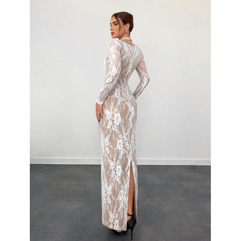 Vintage Floral Lace Corset Maxi Dress