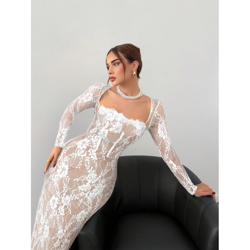 Vintage Floral Lace Corset Maxi Dress
