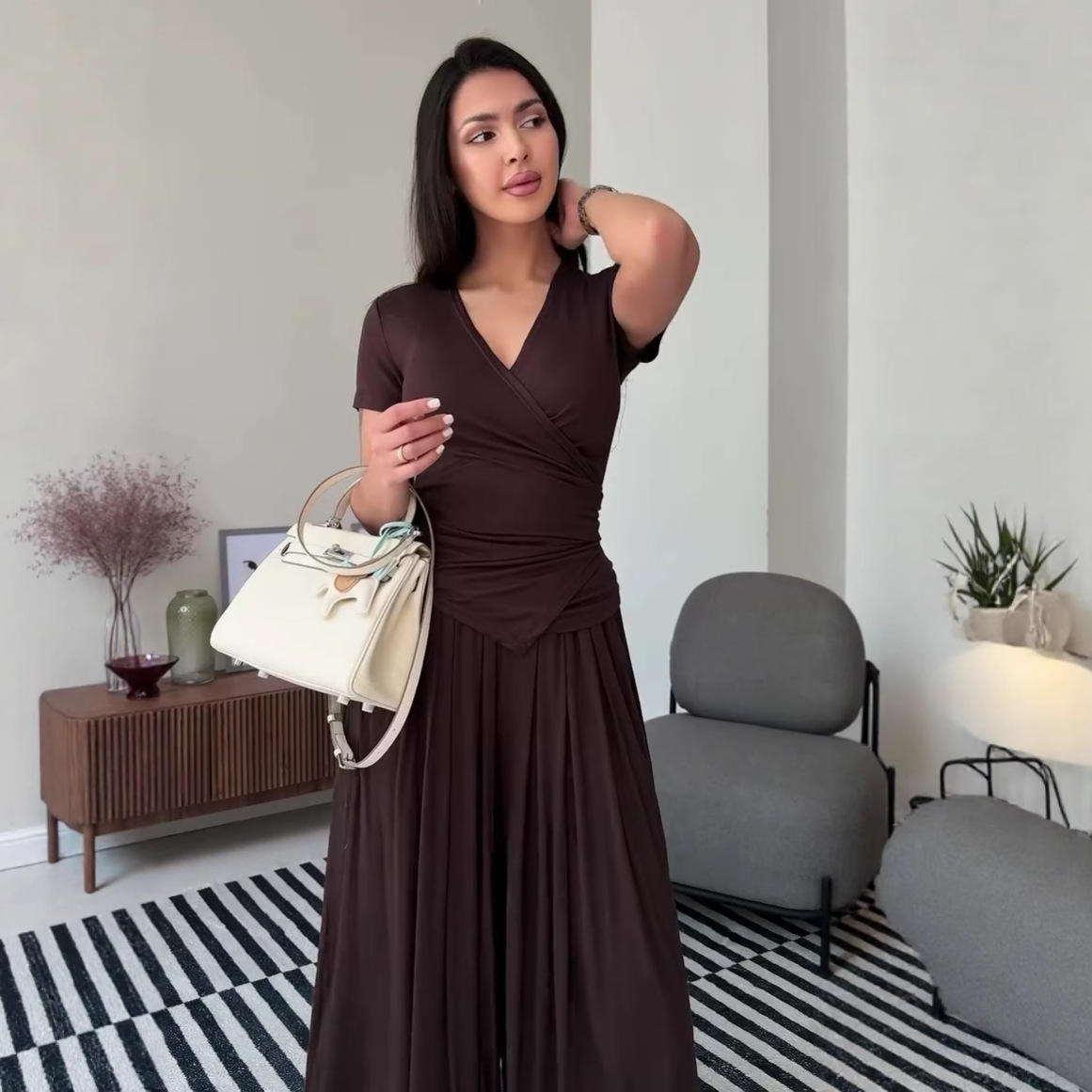 Sienna Ruched V-Neck Wide Leg Set