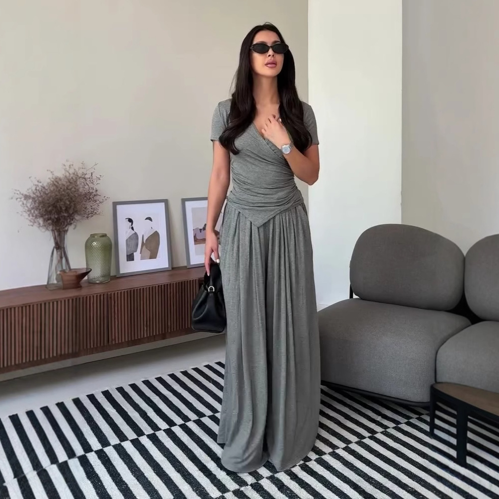 Sienna Ruched V-Neck Wide Leg Set