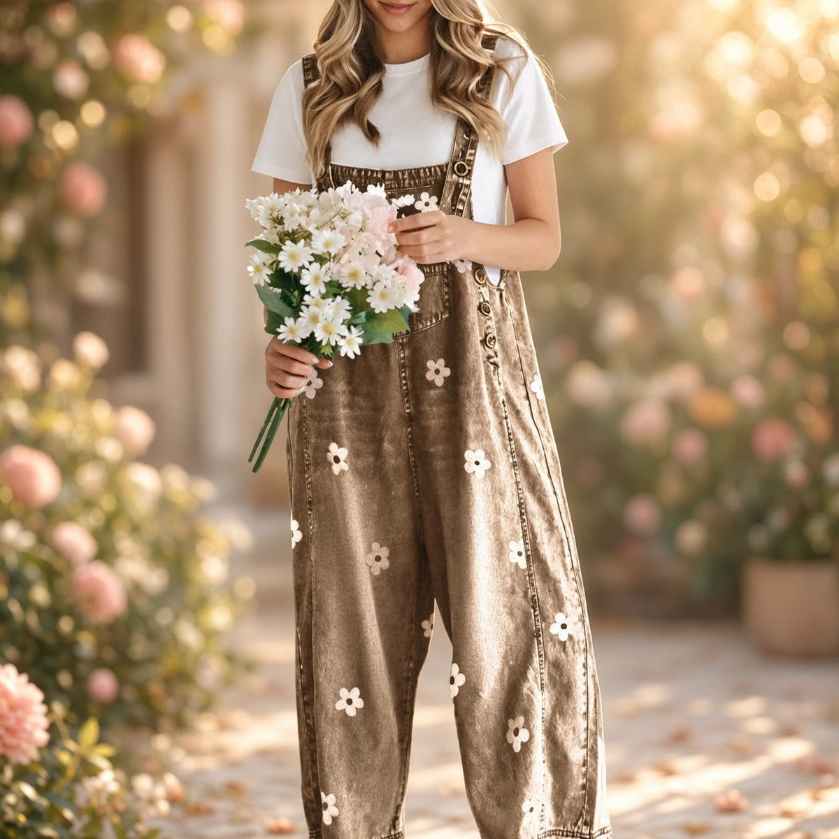 Luna Floral Embroidered Denim Overalls